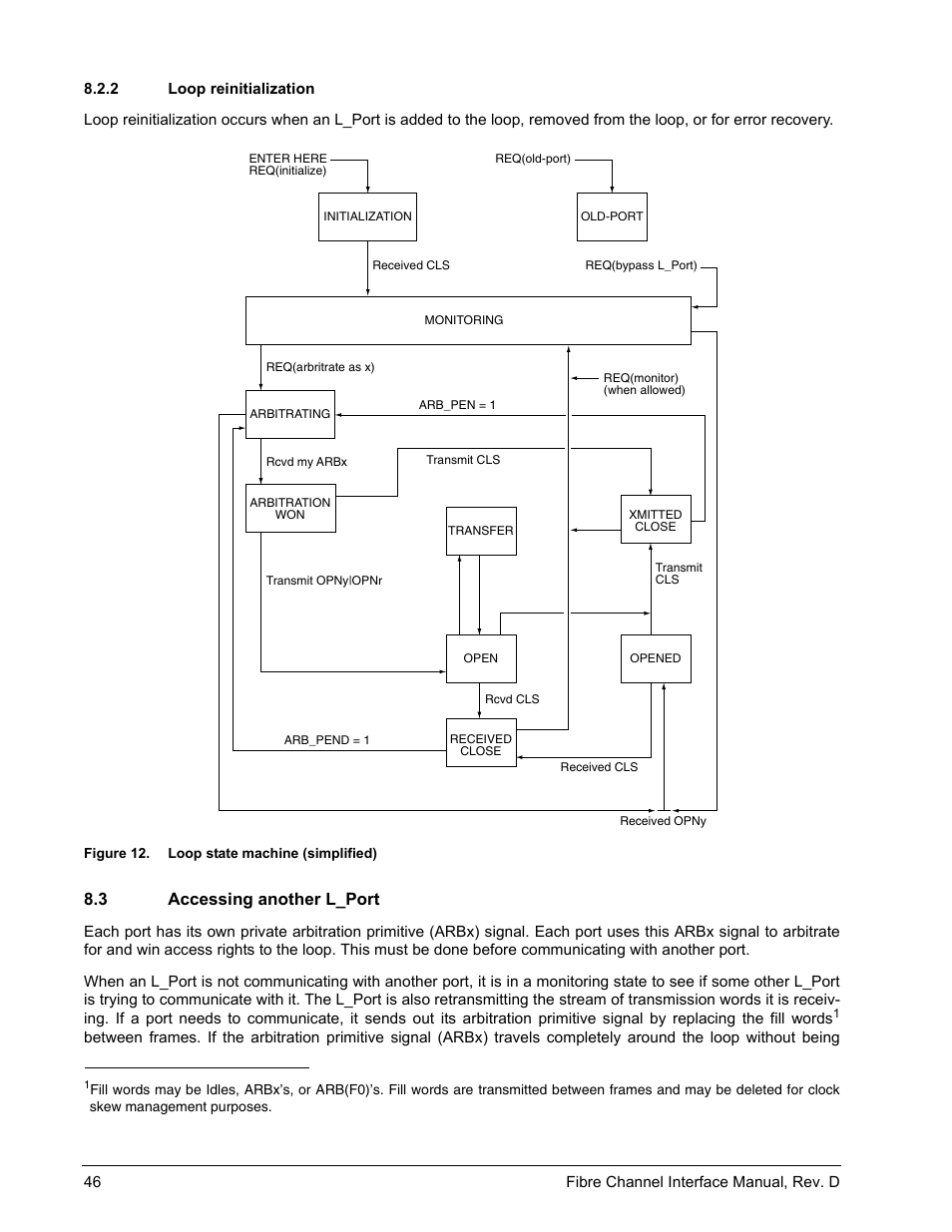 2 loop reinitialization, 3 accessing another l_port, Loop reinitialization | Accessing another l_port, Figure 12, Loop state machine (simplified) | Seagate Fibre Channel Interface User Manual | Page 60 / 432