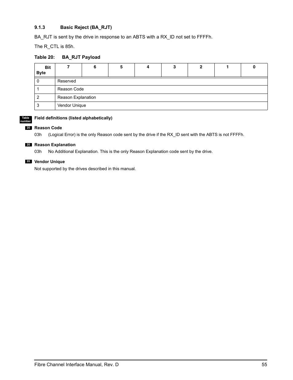 3 basic reject (ba_rjt), Basic reject (ba_rjt) | Seagate Fibre Channel Interface User Manual | Page 69 / 432