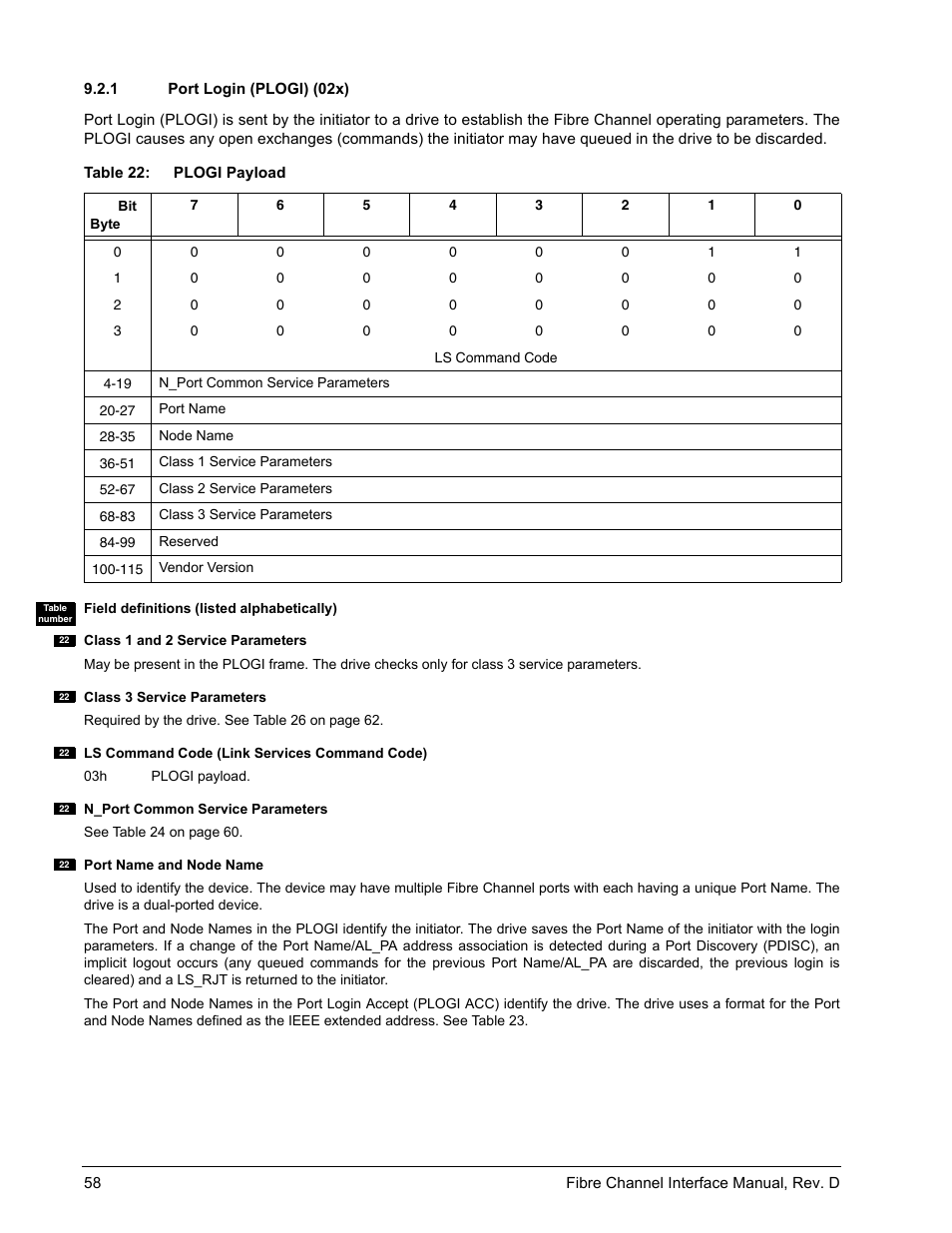 1 port login (plogi) (02x), Port login (plogi) (02x) | Seagate Fibre Channel Interface User Manual | Page 72 / 432