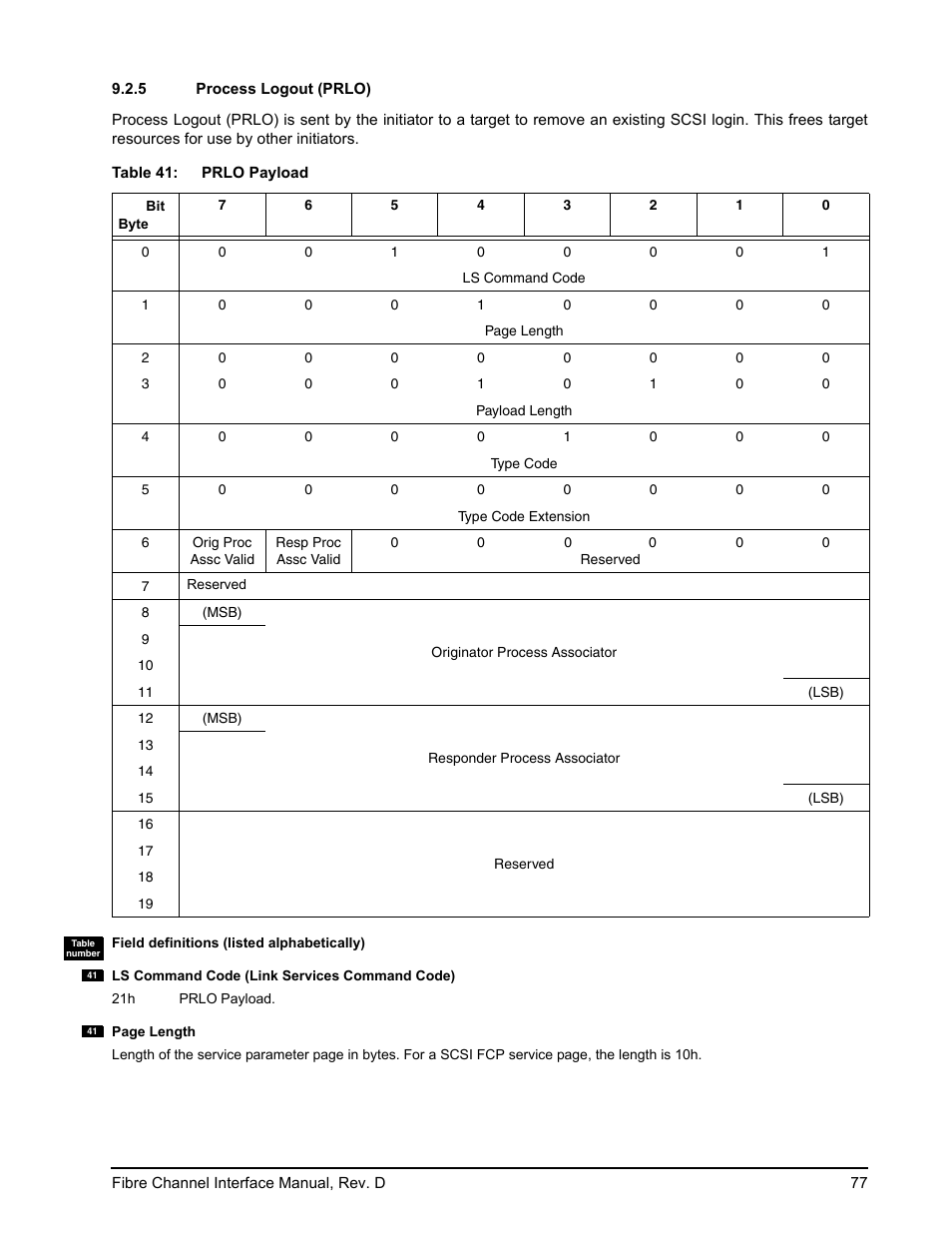 5 process logout (prlo), Process logout (prlo) | Seagate Fibre Channel Interface User Manual | Page 91 / 432