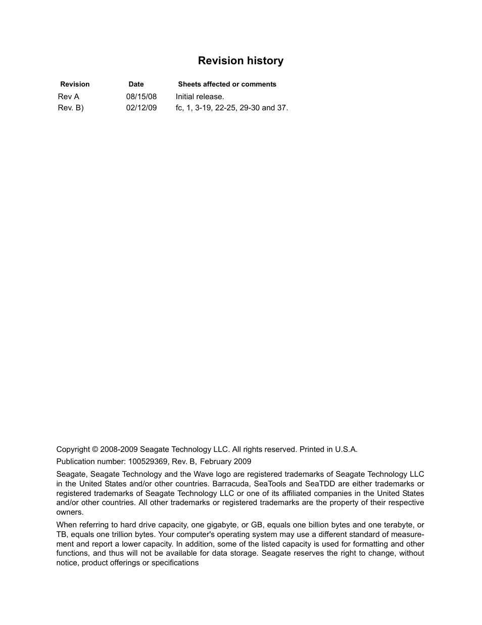 Revision history | Seagate BARRACUDA ST3160318AS User Manual | Page 2 / 48
