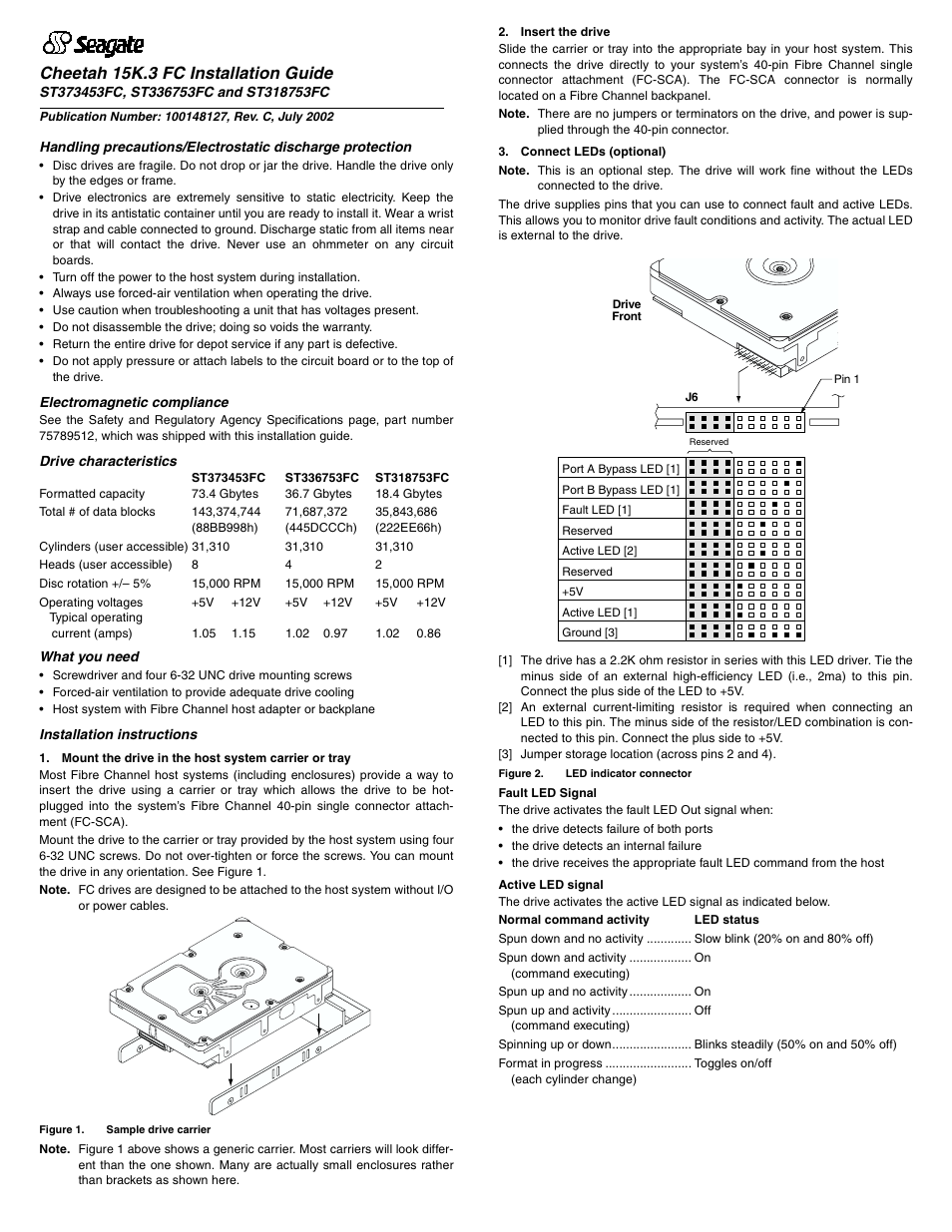 Seagate CHEETAH ST318753FC User Manual | 2 pages