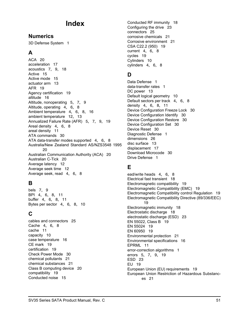 Numerics, Index | Seagate SV35 SERIES ST3250824SV User Manual | Page 57 / 62