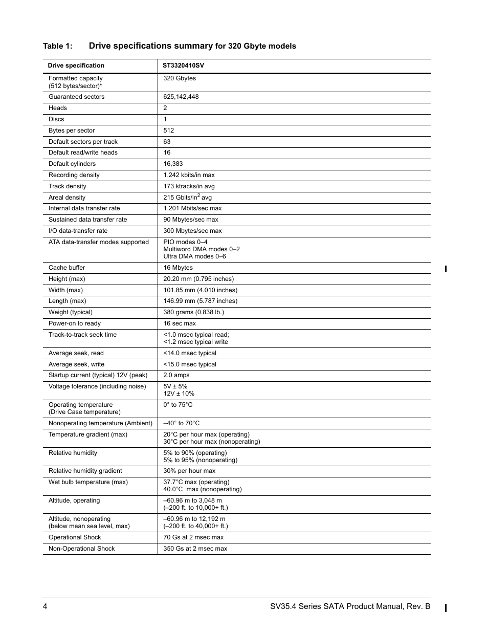 Drive specifications summary | Seagate SV35.4 User Manual | Page 10 / 44