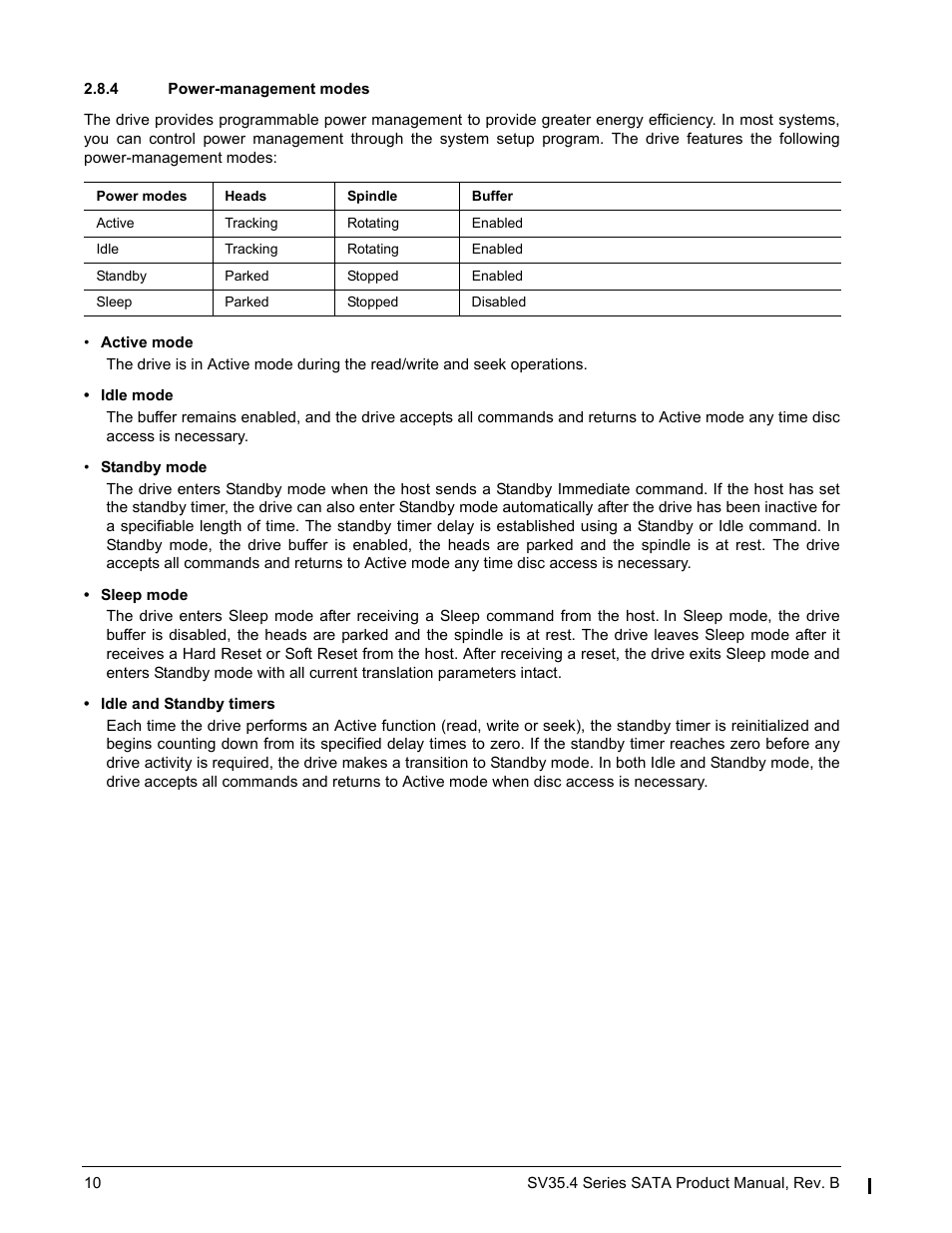 4 power-management modes | Seagate SV35.4 User Manual | Page 16 / 44