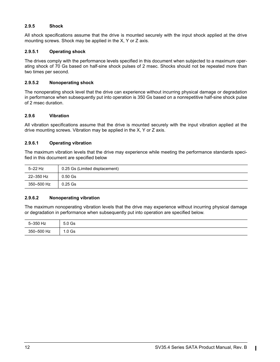 5 shock, 1 operating shock, 2 nonoperating shock | 6 vibration, 1 operating vibration, 2 nonoperating vibration | Seagate SV35.4 User Manual | Page 18 / 44