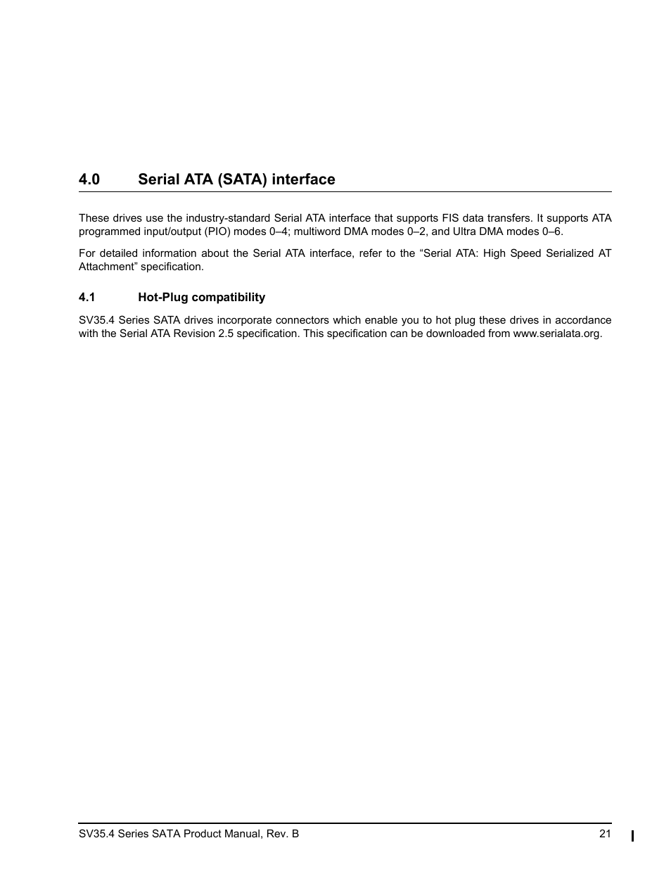 0 serial ata (sata) interface, 1 hot-plug compatibility | Seagate SV35.4 User Manual | Page 27 / 44