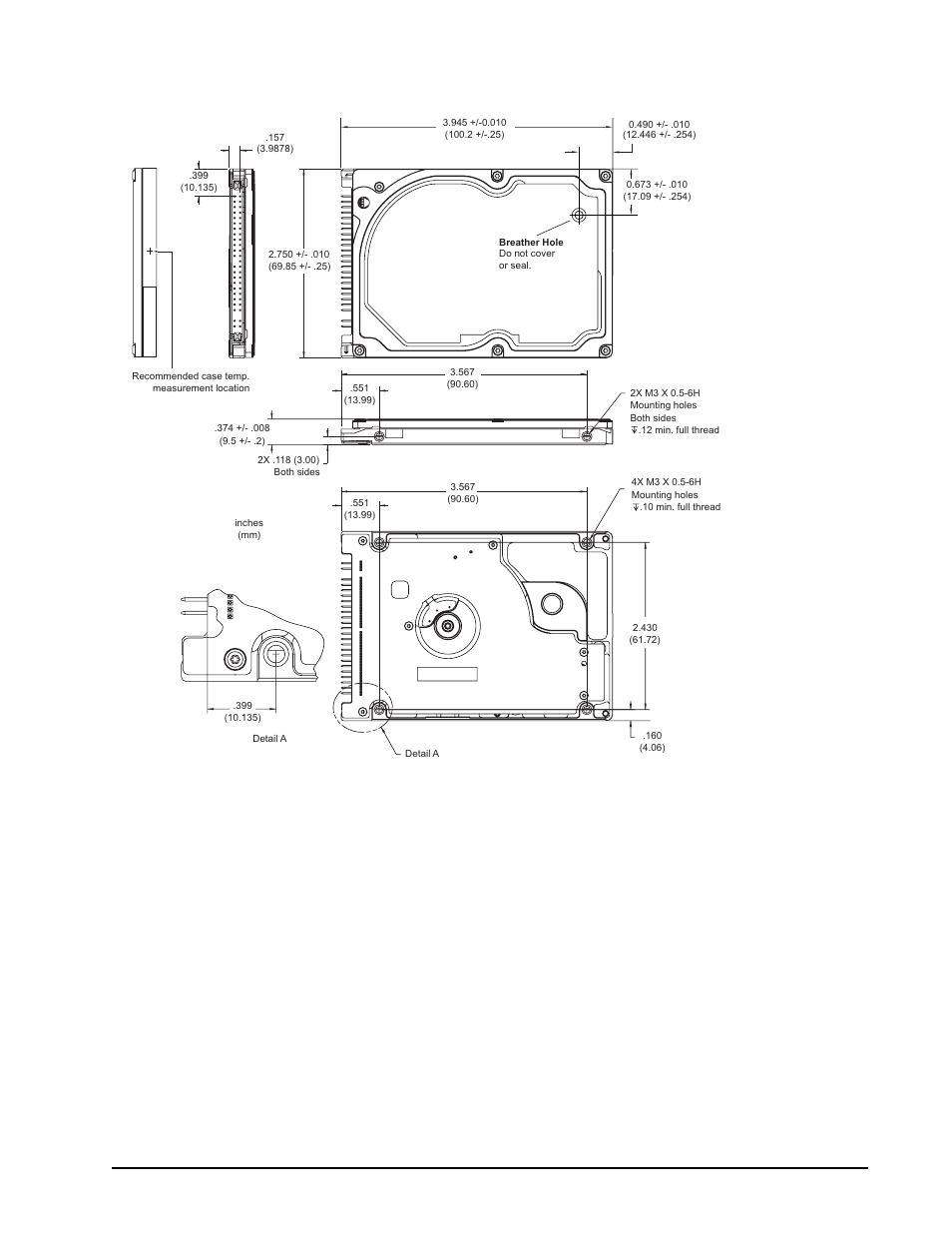 Figure 3, Mounting dimensions—top, side and end view | Seagate MOMENTUS ST9100826A User Manual | Page 27 / 56