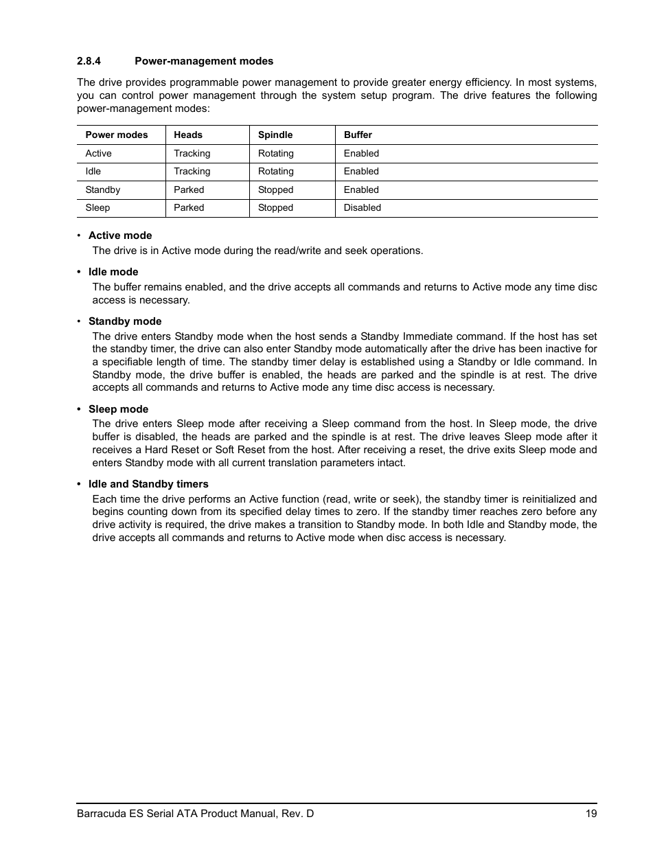 4 power-management modes, Power-management modes | Seagate BARRACUDA ES SERIAL ATA ST3750640NS User Manual | Page 25 / 54