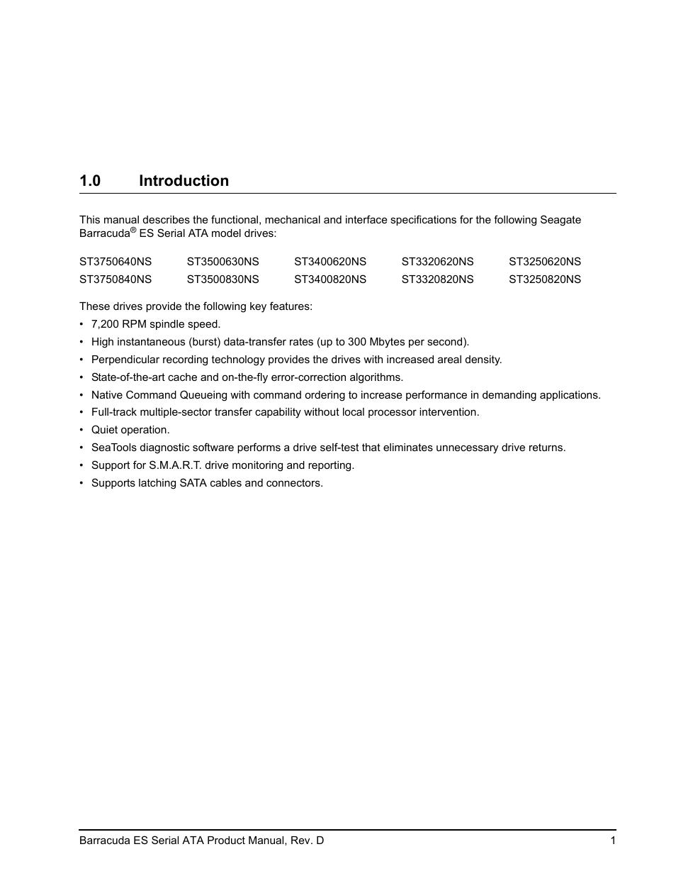 0 introduction, Introduction | Seagate BARRACUDA ES SERIAL ATA ST3750640NS User Manual | Page 7 / 54