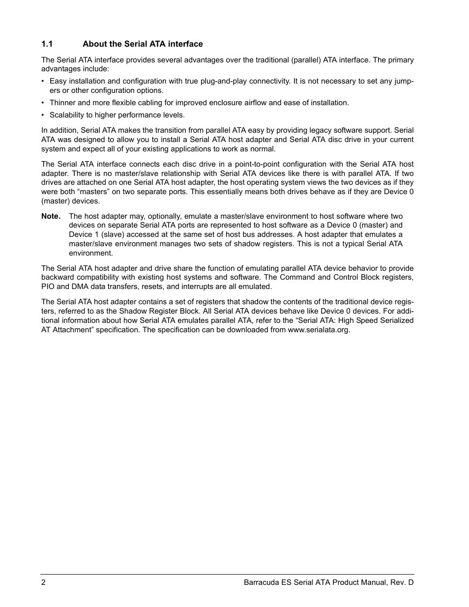 1 about the serial ata interface, About the serial ata interface | Seagate BARRACUDA ES SERIAL ATA ST3750640NS User Manual | Page 8 / 54