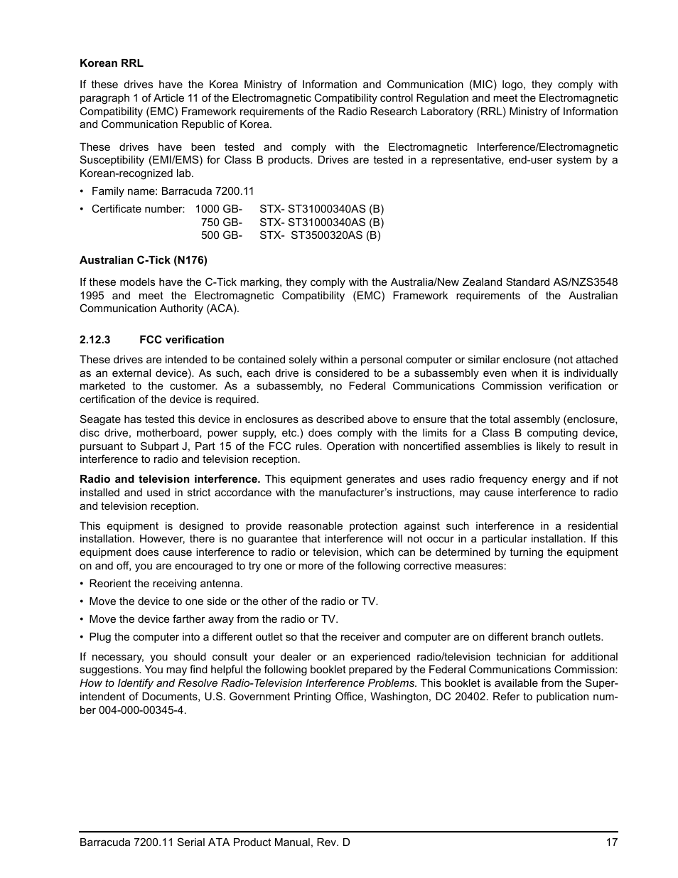 3 fcc verification | Seagate BARRACUDA ST3750630AS User Manual | Page 23 / 46