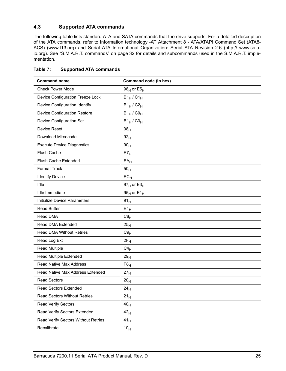 3 supported ata commands | Seagate BARRACUDA ST3750630AS User Manual | Page 31 / 46