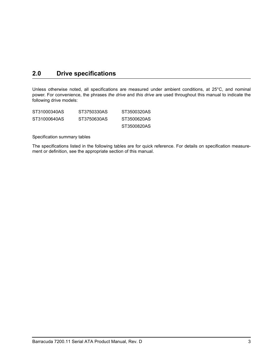 0 drive specifications | Seagate BARRACUDA ST3750630AS User Manual | Page 9 / 46