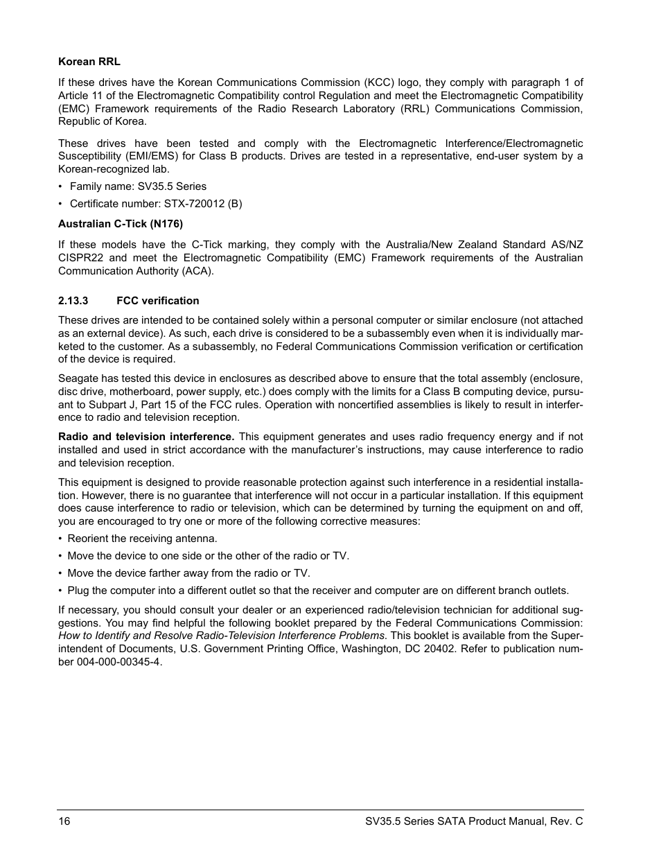 3 fcc verification, Fcc verification | Seagate SV35.5 SERIES SATA ST31000525SV User Manual | Page 22 / 46