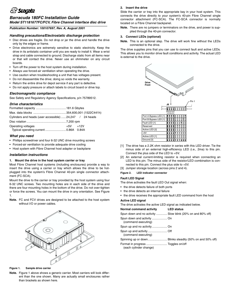 Seagate Barracuda ST1181677FCV User Manual | 2 pages