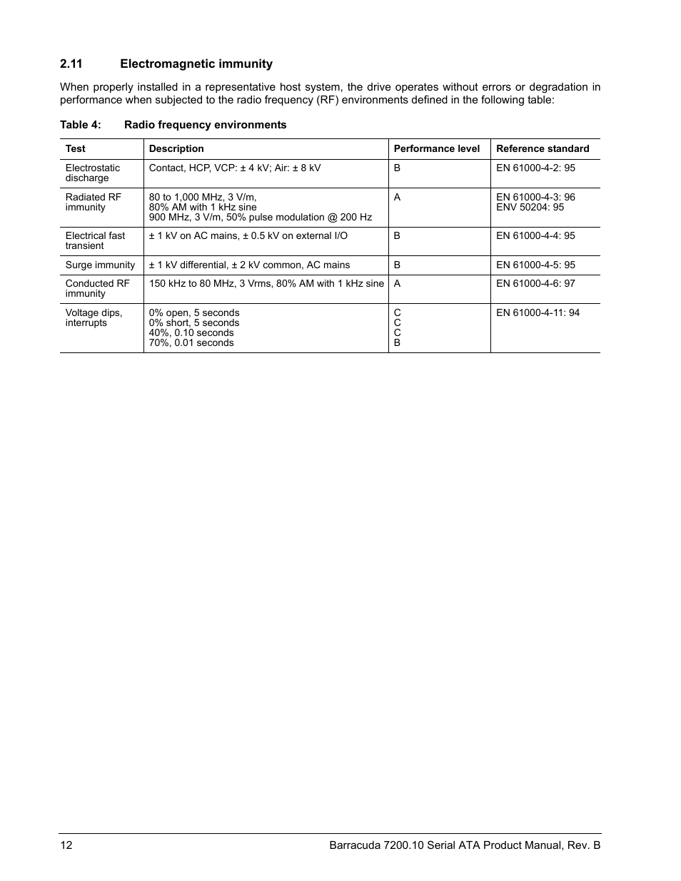 11 electromagnetic immunity, Electromagnetic immunity | Seagate BARRACUDA 7200.10 SERIAL ATA ST3250310AS User Manual | Page 18 / 44