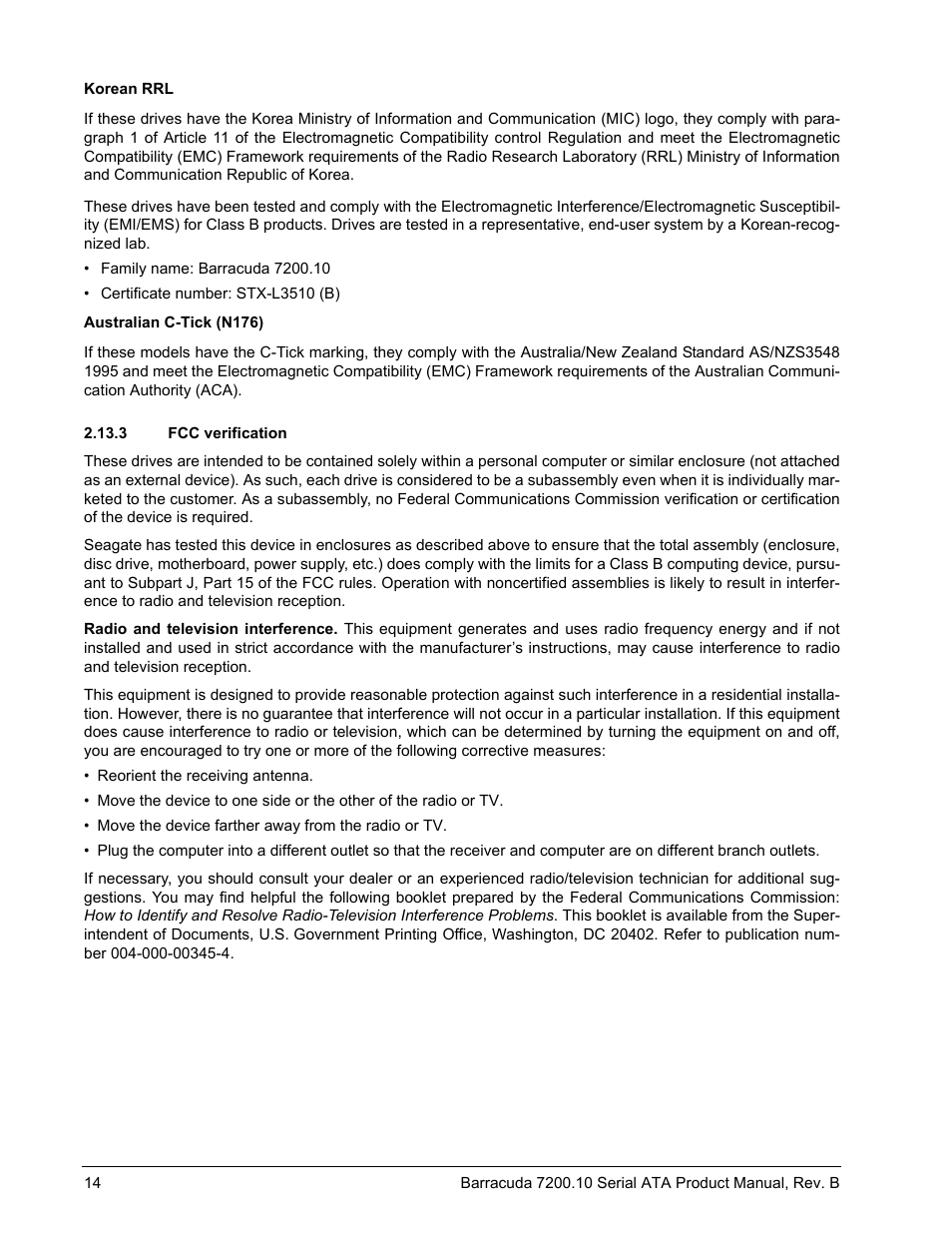 3 fcc verification, Fcc verification | Seagate BARRACUDA 7200.10 SERIAL ATA ST3250310AS User Manual | Page 20 / 44