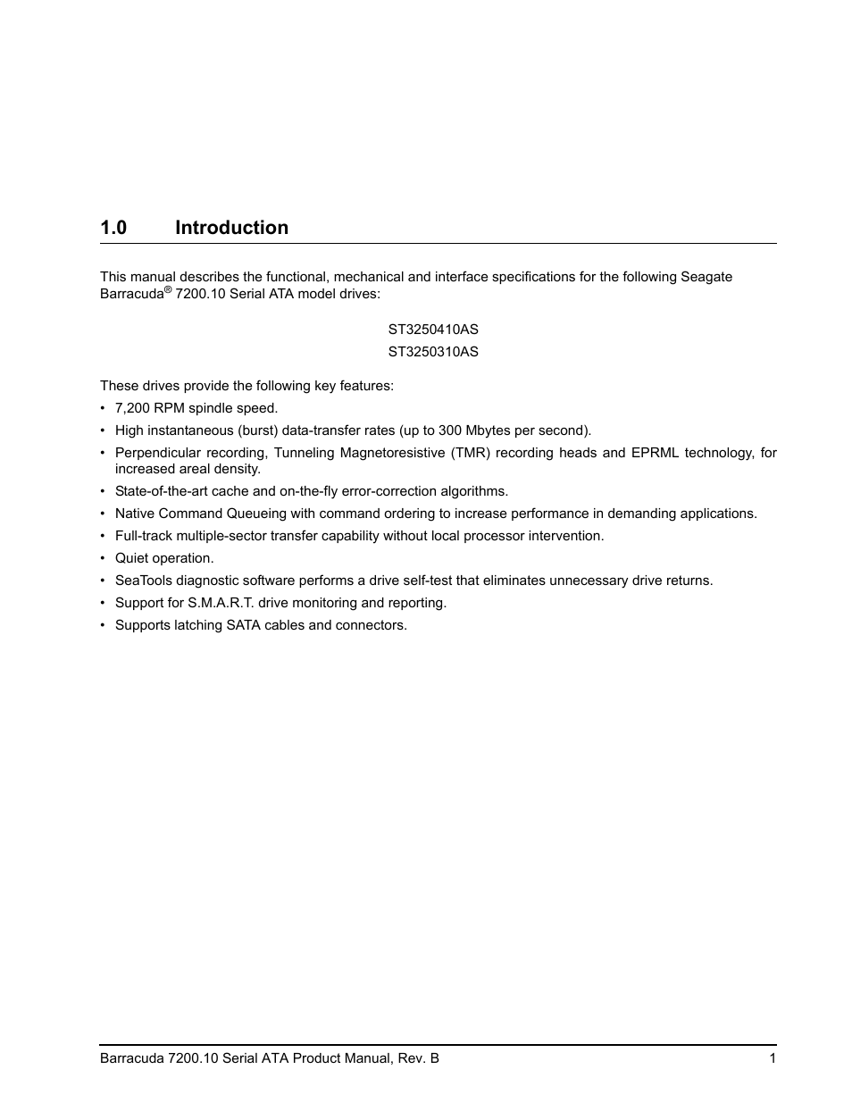 0 introduction, Introduction | Seagate BARRACUDA 7200.10 SERIAL ATA ST3250310AS User Manual | Page 7 / 44