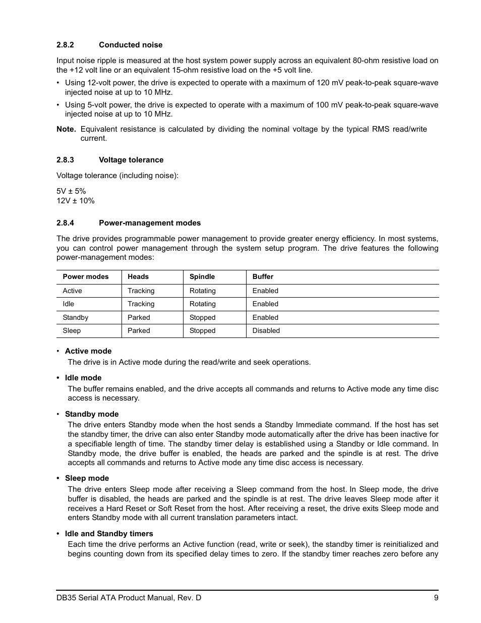 2 conducted noise, 3 voltage tolerance, 4 power-management modes | Seagate DB35 Serial ATA ST3300831SCE User Manual | Page 17 / 50