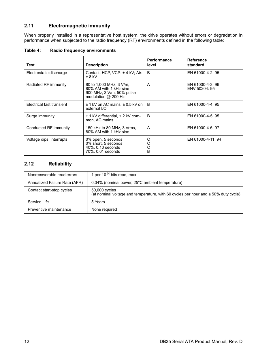 11 electromagnetic immunity, 12 reliability | Seagate DB35 Serial ATA ST3300831SCE User Manual | Page 20 / 50