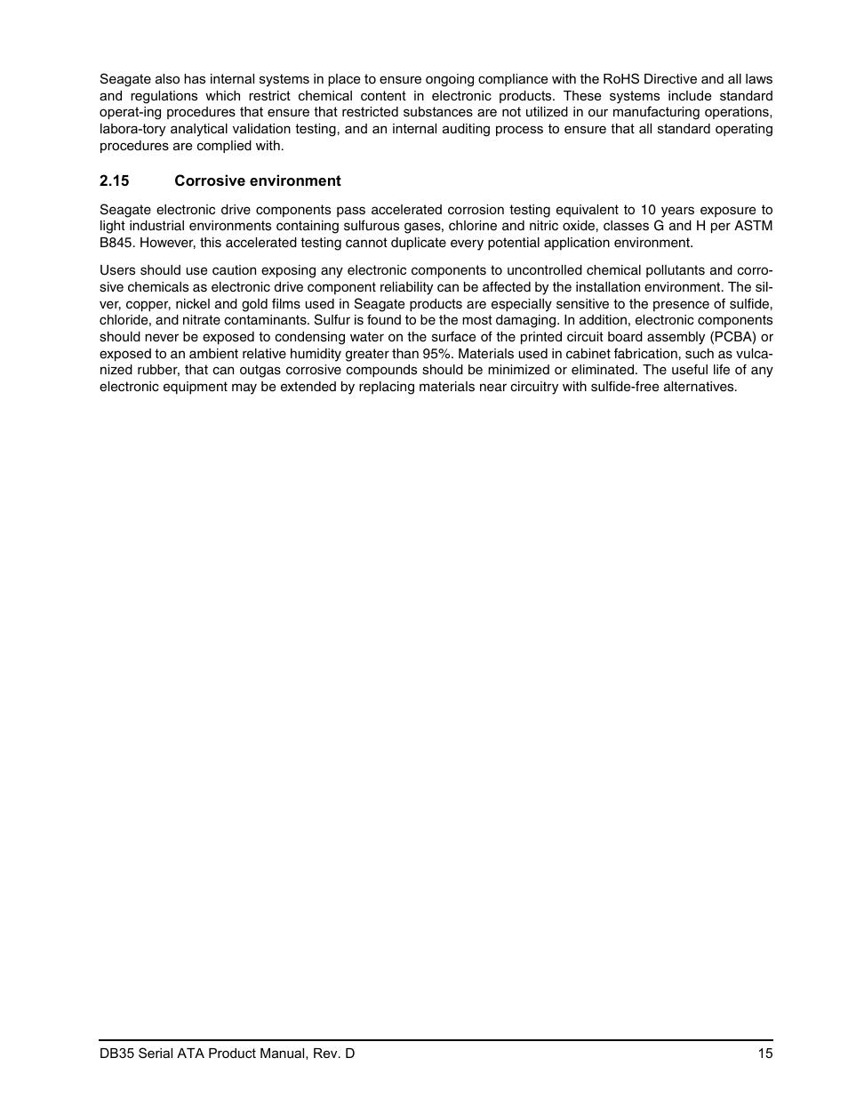 15 corrosive environment | Seagate DB35 Serial ATA ST3300831SCE User Manual | Page 23 / 50