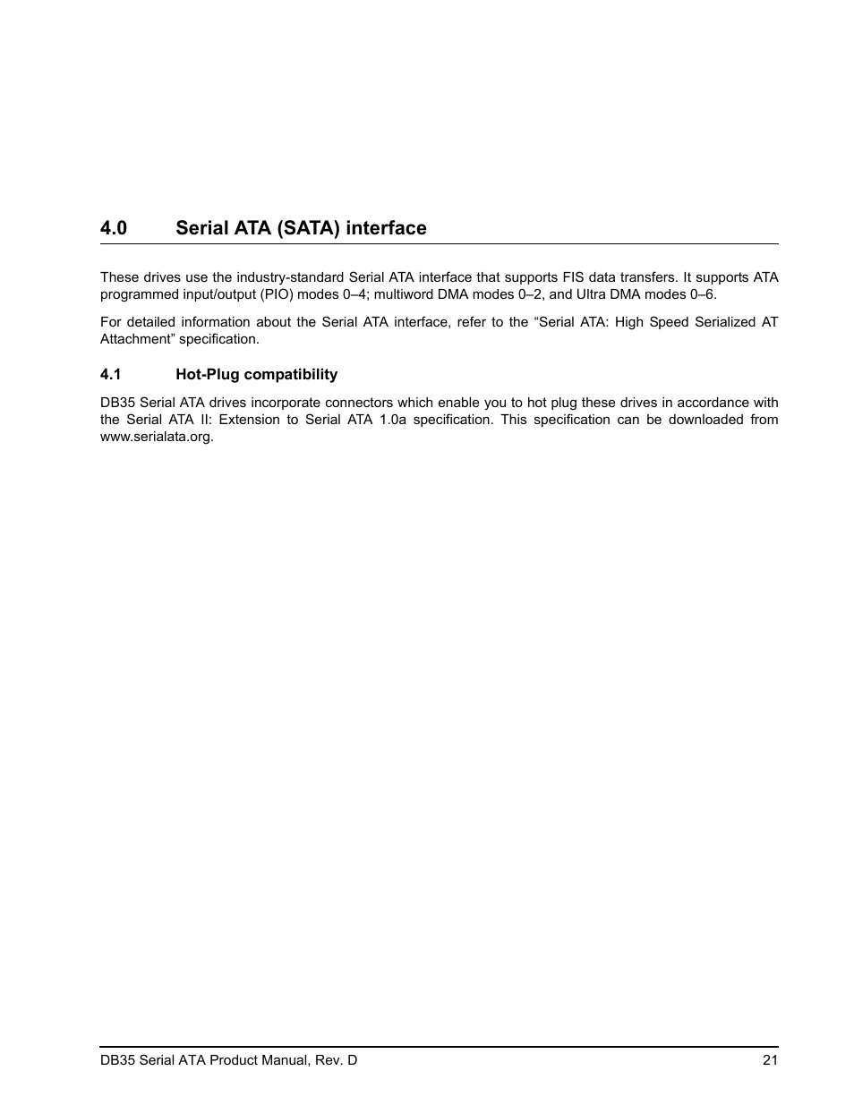 0 serial ata (sata) interface, 1 hot-plug compatibility | Seagate DB35 Serial ATA ST3300831SCE User Manual | Page 29 / 50