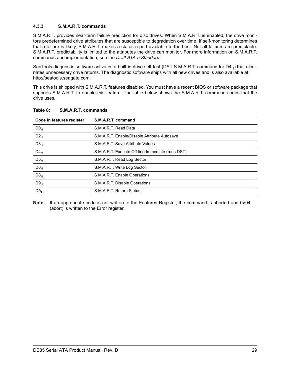 3 s.m.a.r.t. commands | Seagate DB35 Serial ATA ST3300831SCE User Manual | Page 37 / 50