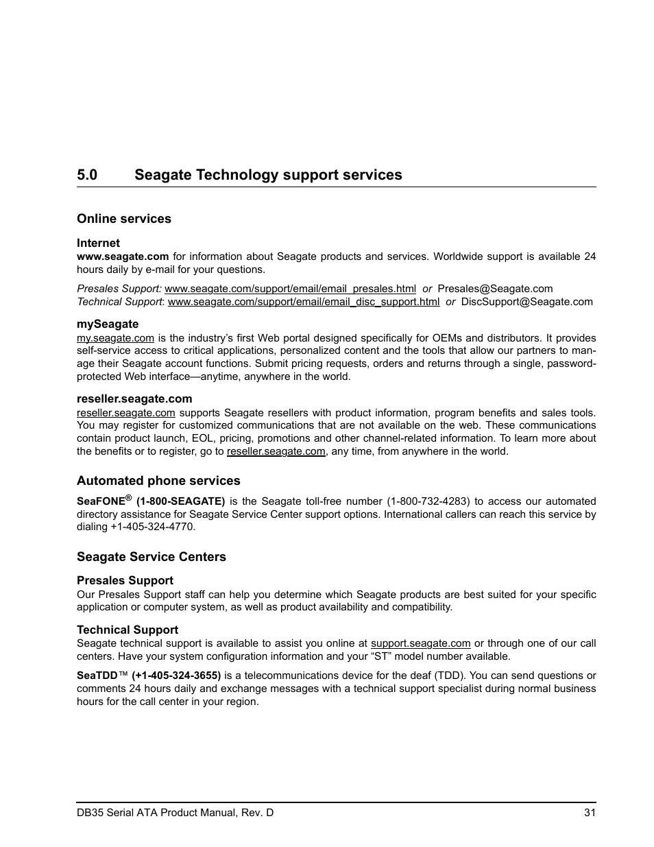 0 seagate technology support services | Seagate DB35 Serial ATA ST3300831SCE User Manual | Page 39 / 50