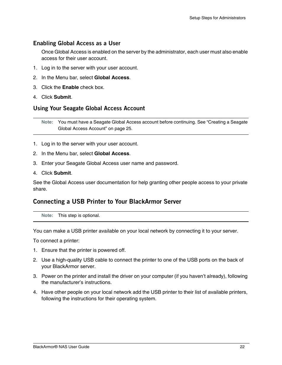 Connecting a usb printer to your blackarmor server | Seagate BlackArmor NAS 440 User Manual | Page 21 / 60
