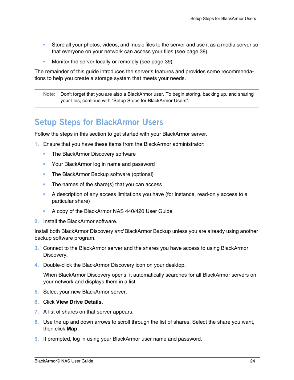 Setup steps for blackarmor users | Seagate BlackArmor NAS 440 User Manual | Page 23 / 60