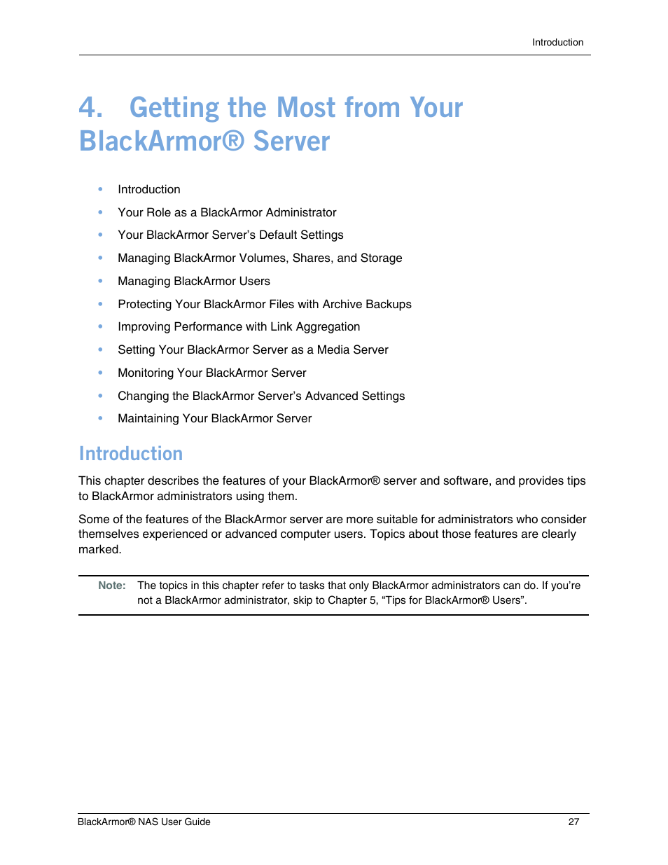 Getting the most from your blackarmor® server, Introduction | Seagate BlackArmor NAS 440 User Manual | Page 25 / 60