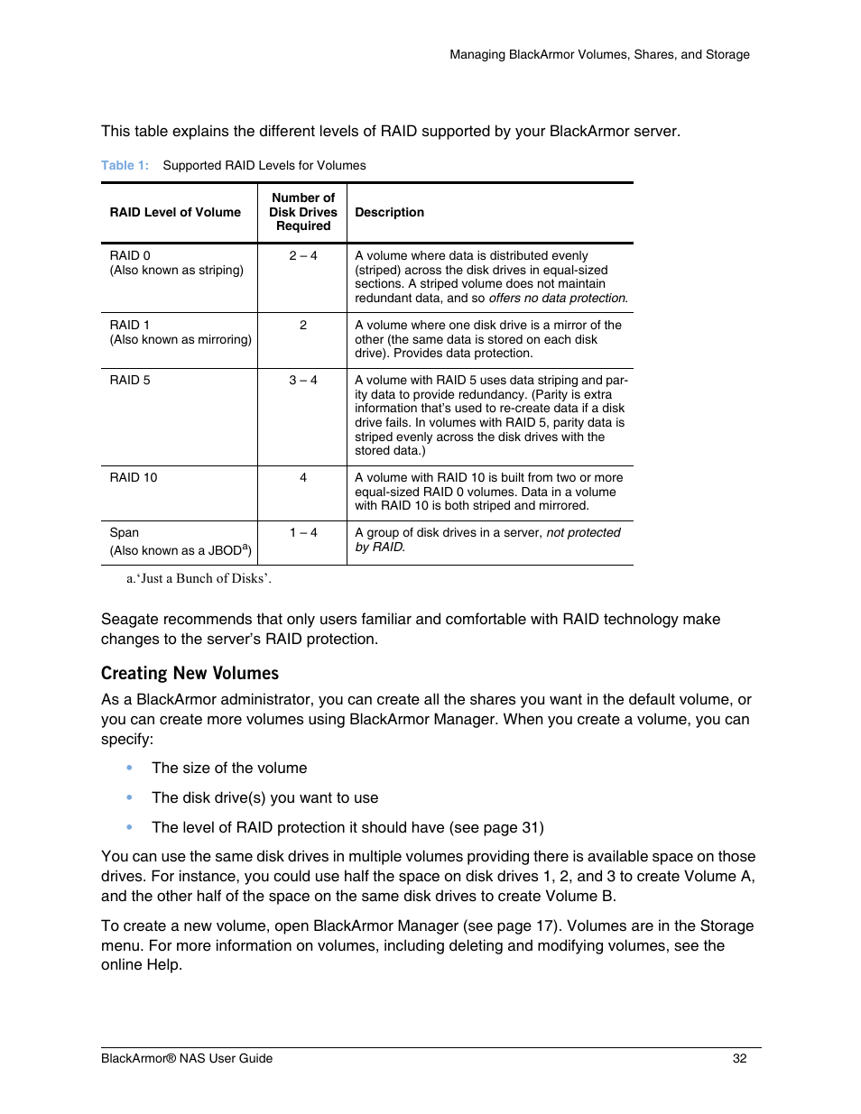 Creating new volumes | Seagate BlackArmor NAS 440 User Manual | Page 30 / 60