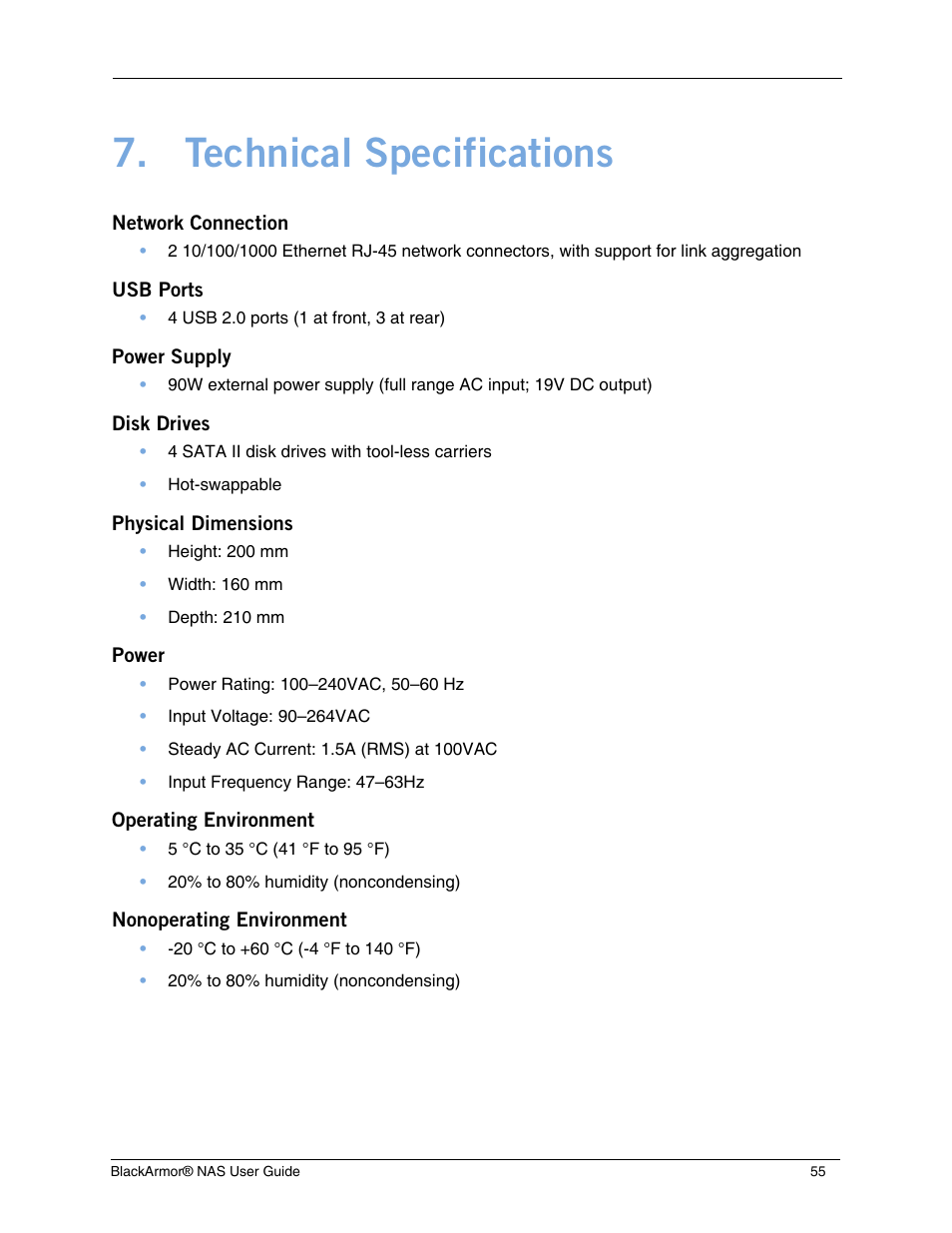 Technical specifications | Seagate BlackArmor NAS 440 User Manual | Page 52 / 60