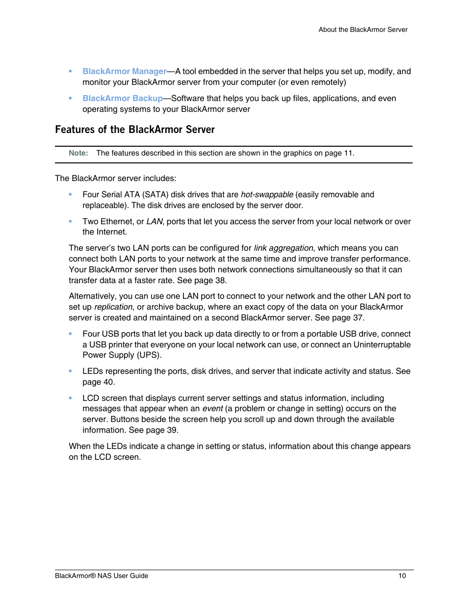 Features of the blackarmor server | Seagate BlackArmor NAS 440 User Manual | Page 9 / 60