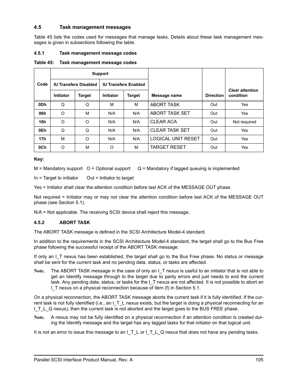 5 task management messages, 1 task management message codes, 2 abort task | Phase. see section 4.5 | Seagate Ultra 320 User Manual | Page 119 / 186