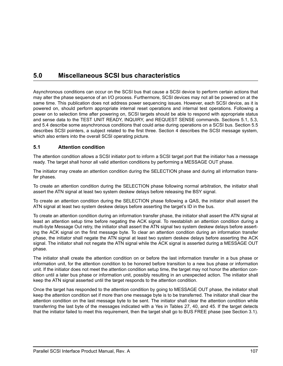 0 miscellaneous scsi bus characteristics, 1 attention condition | Seagate Ultra 320 User Manual | Page 121 / 186