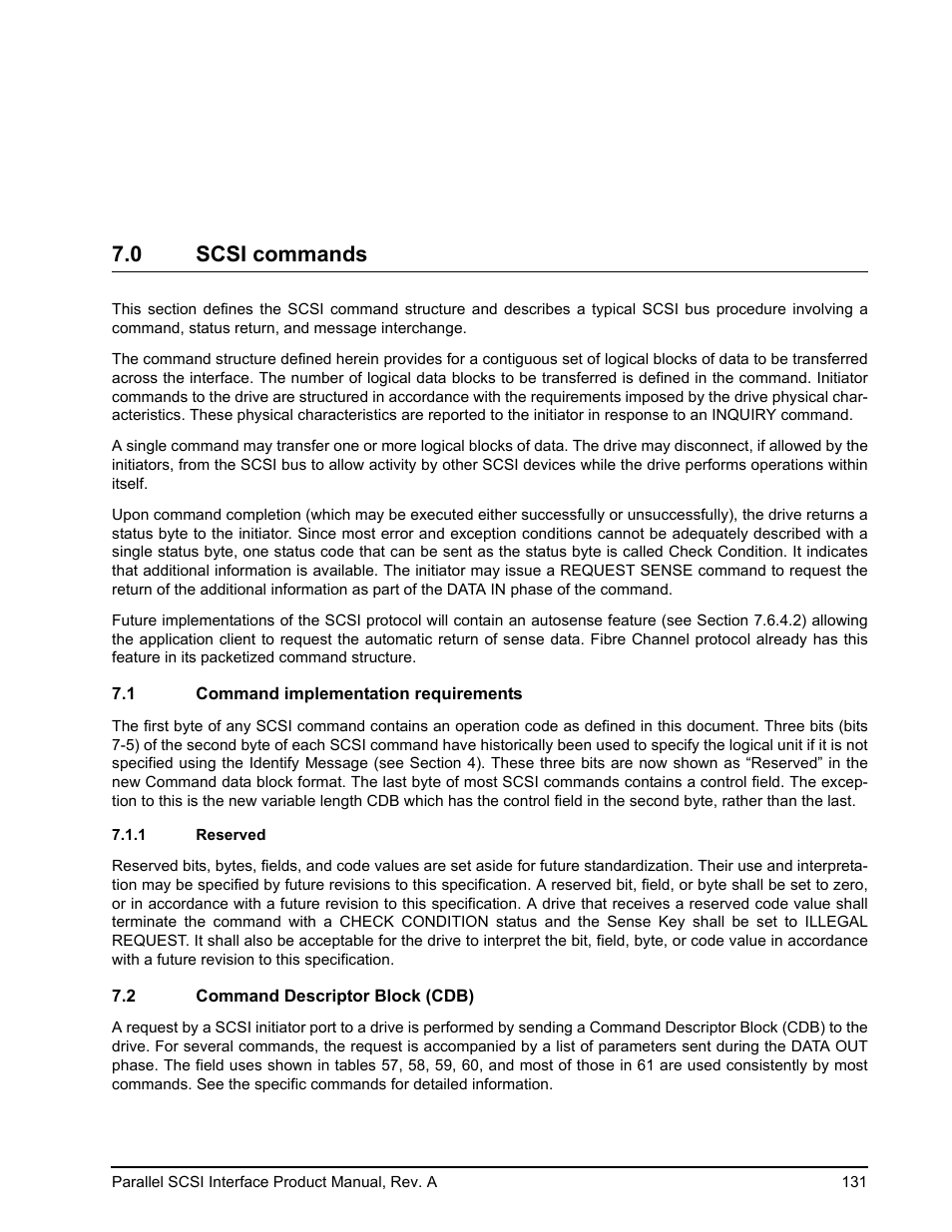 0 scsi commands, 1 command implementation requirements, 1 reserved | 2 command descriptor block (cdb) | Seagate Ultra 320 User Manual | Page 145 / 186