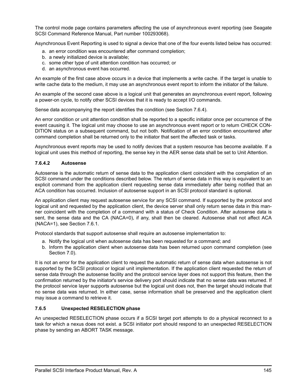 2 autosense, 5 unexpected reselection phase, N 7.6.4.2 | Seagate Ultra 320 User Manual | Page 159 / 186