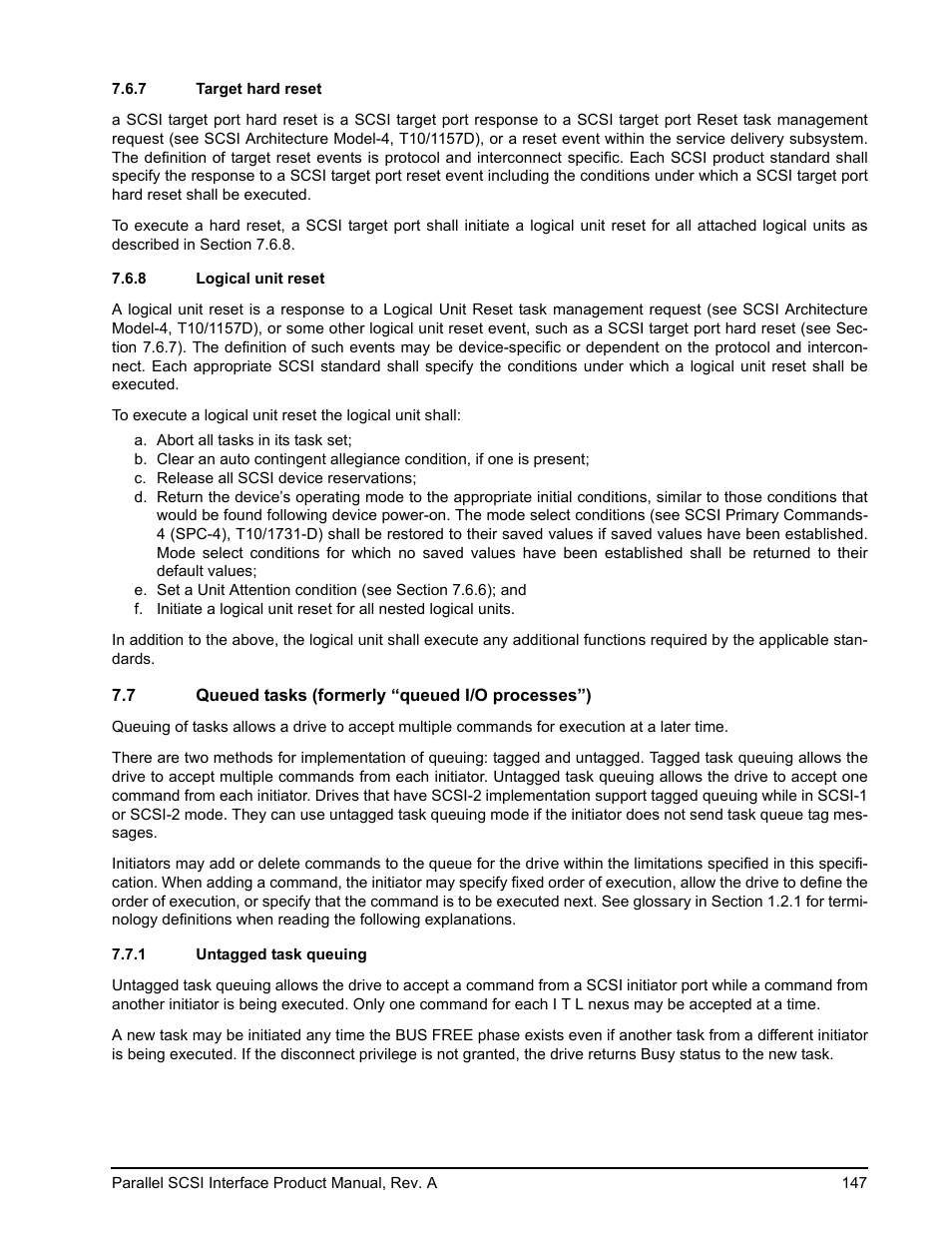 7 target hard reset, 8 logical unit reset, 7 queued tasks (formerly “queued i/o processes”) | 1 untagged task queuing | Seagate Ultra 320 User Manual | Page 161 / 186