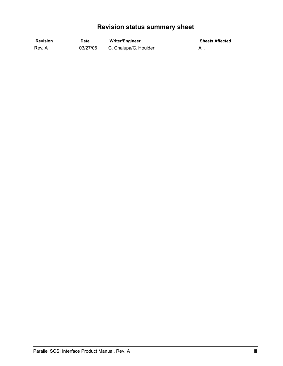 Revision status summary sheet | Seagate Ultra 320 User Manual | Page 5 / 186