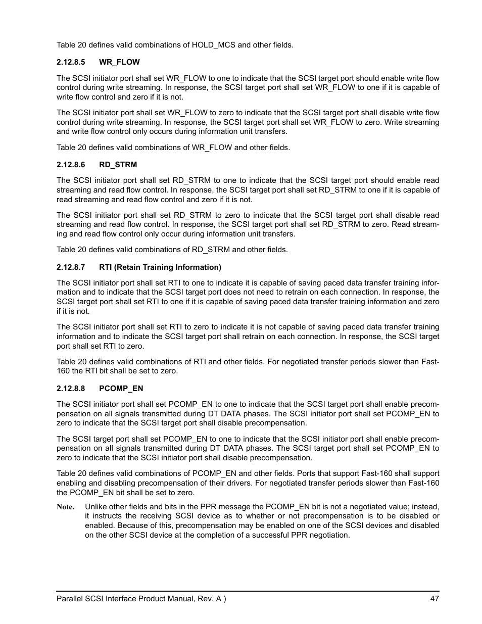 5 wr_flow, 6 rd_strm, 7 rti (retain training information) | 8 pcomp_en | Seagate Ultra 320 User Manual | Page 61 / 186
