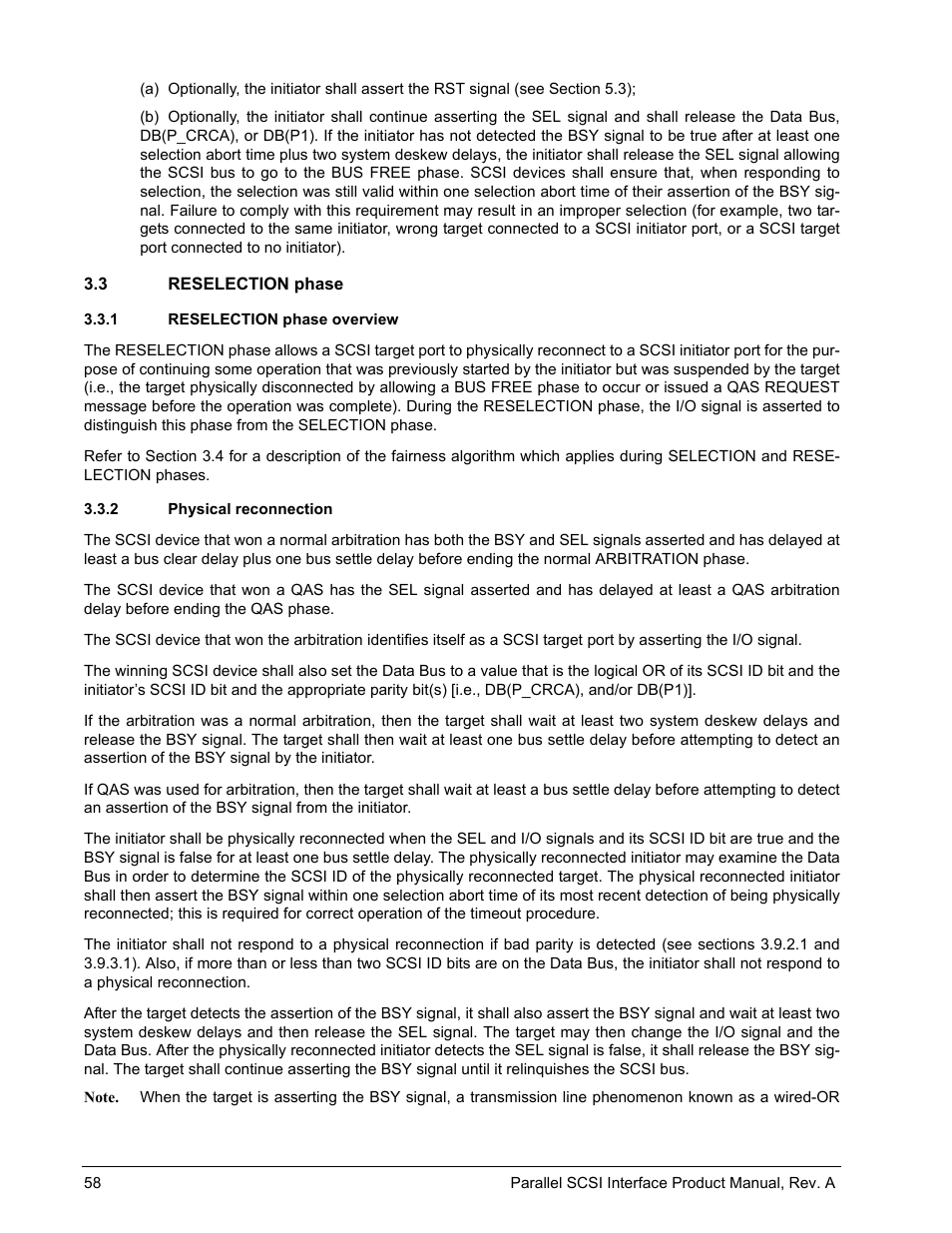 3 reselection phase, 1 reselection phase overview, 2 physical reconnection | Seagate Ultra 320 User Manual | Page 72 / 186