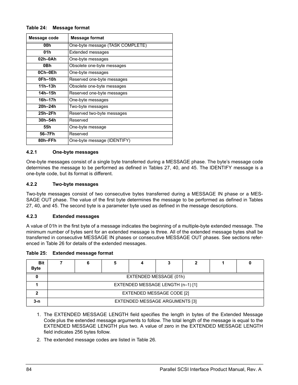 1 one-byte messages, 2 two-byte messages, 3 extended messages | Seagate Ultra 320 User Manual | Page 98 / 186