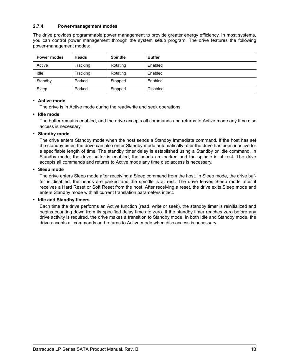 4 power-management modes | Seagate BARRACUDA ST31500541AS User Manual | Page 19 / 48