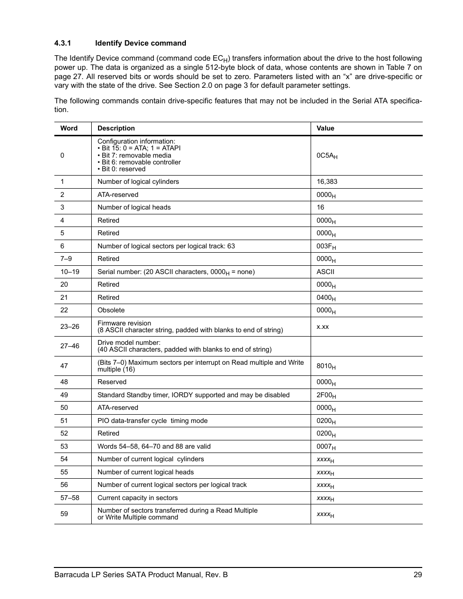1 identify device command | Seagate BARRACUDA ST31500541AS User Manual | Page 35 / 48