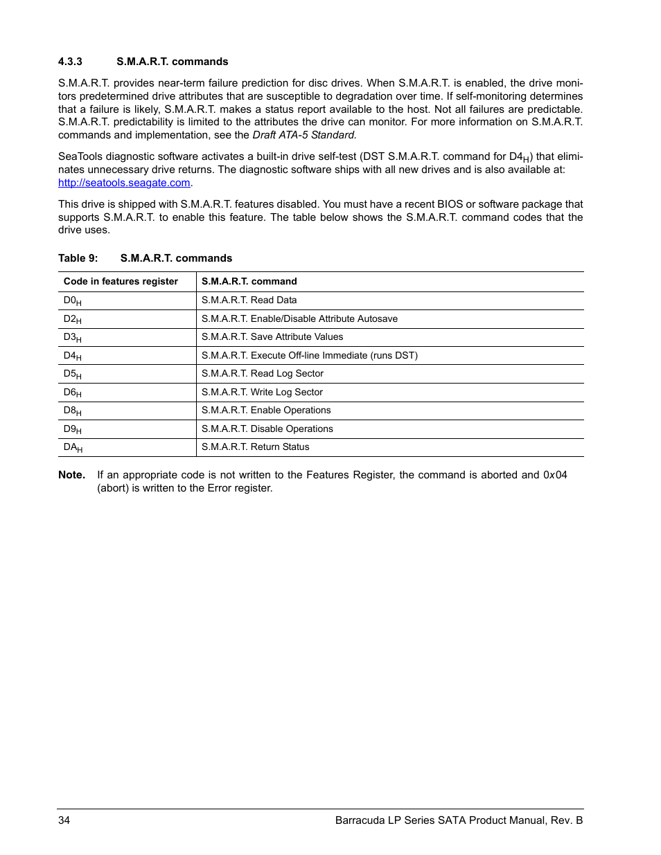 3 s.m.a.r.t. commands | Seagate BARRACUDA ST31500541AS User Manual | Page 40 / 48