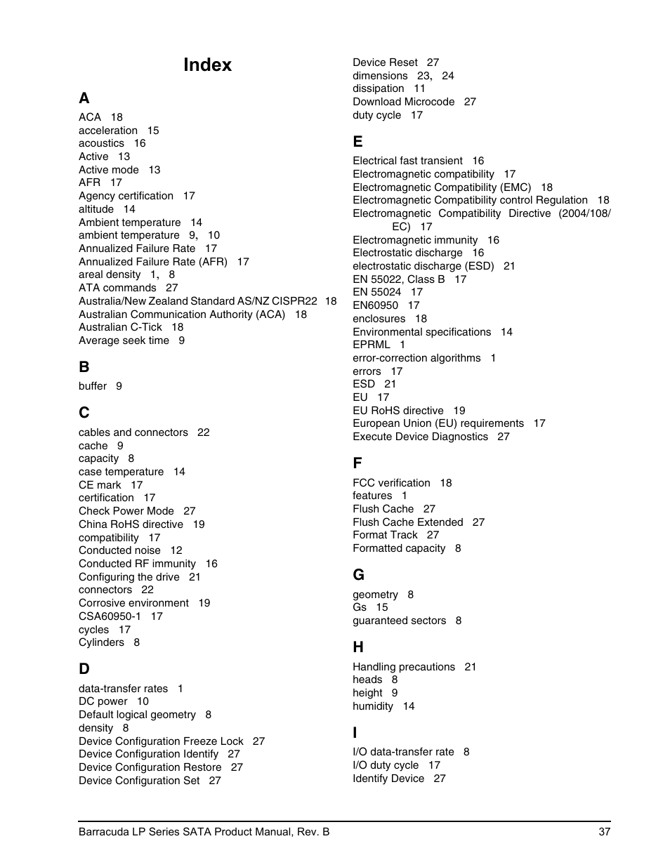 Index | Seagate BARRACUDA ST31500541AS User Manual | Page 43 / 48