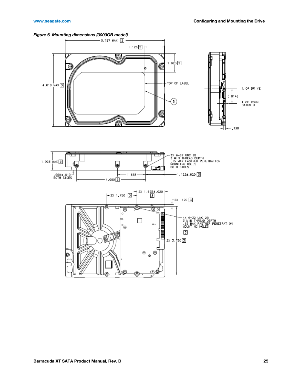 Figure 6, Mounting dimensions (3000gb model) | Seagate BARRACUDA XT ST33000651AS User Manual | Page 25 / 42