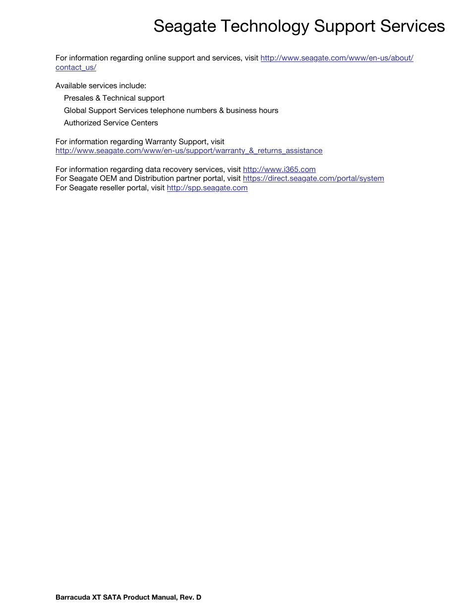 Seagate technology support services | Seagate BARRACUDA XT ST33000651AS User Manual | Page 7 / 42
